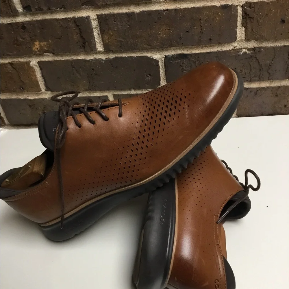 Cole Haan Tan/Brown Perforated Leather Derby Lace-Up